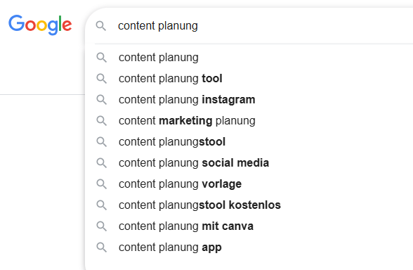 Google Suggest Screenshot zu Suchbegriff Content Planung